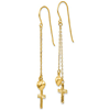 14k Yellow Gold Heart and Cross Dangle Earrings with French Wire