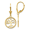 14k Yellow Gold Tree Of Life Leverback Earrings