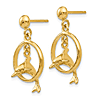 14k Yellow Gold Dolphin Jumping Through Hoop Dangle Earrings