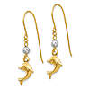 14k Two-tone Gold Puffed Dolphin Dangle Earrings
