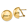 14k Yellow Gold Half Ball Omega Back Earrings 5/8in