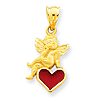 14k Yellow Gold 5/8in Angel on Enameled Red Heart Pendant