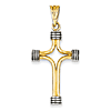 14k Two-tone Gold Cross Pendant with Grooved End Caps 1 1/4in