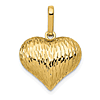 14k Yellow Gold Textured and Polished Puffed Heart Pendant 1/2in