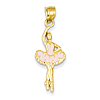 14k Yellow Gold 1in Ballerina Pendant with Pink Enamel