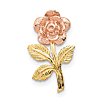14k Two-tone Gold Rose Flower with Leaves Pendant Slide 5/8in 
