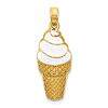 14k Yellow Gold Vanilla Ice Cream Cone Pendant 3/4in