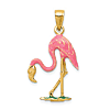 14k Yellow Gold Flamingo Pendant with Pink Enamel 1in