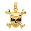 14k Yellow Gold Skull and Bones Pendant with Black Enamel