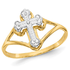 14k Yellow Gold with Rhodium Budded Cross Ring