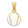 14k Yellow Gold White Enamel Baseball Pendant 3/8in