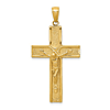 14k Yellow Gold Block Crucifix Pendant with Satin Finish 1.25in