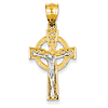 14kt Two-tone Gold 1 1/8in Iona Crucifix Pendant