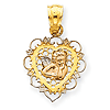 14kt Tri-color Gold 1/2in Cherub in Heart Pendant