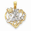 14k Two-tone Gold Sweet 16 Charm with Heart Butterfly 3/4in