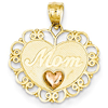 14kt Two-tone Gold 5/8in Fancy Mom Heart Pendant