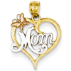 14kt Two-tone Gold 5/8in Heart Mom Butterfly Pendant