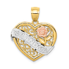 14k Two-Tone Gold And Rhodium Grandma Heart Pendant with Ribbon