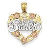 14kt Two-tone Gold and Rhodium Sister Heart Pendant