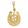 14k Yellow Gold Horseshoe and Clover Pendant 3/4in