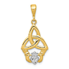 14k Yellow Gold Rhodium Claddagh Pendant with Celtic Knot 3/4in