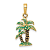 14k Yellow Gold Palm Trees Pendant with Green and Brown Enamel 3/4in