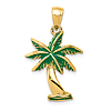 14k Yellow Gold Palm Tree Pendant with Green Enamel 3/4in