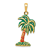 14k Yellow Green Enamel Palm Tree Pendant 1in