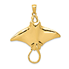 14k Yellow Gold Manta Ray Pendant 1.25in