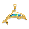 14k Yellow Gold Dolphin Pendant with Imitation Opal