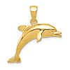 14k Yellow Gold Jumping Dolphin Pendant 3/4in