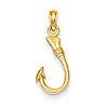 14k Yellow Gold 5/8in 3-D Fish Hook Pendant