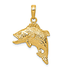 14k Yellow Gold Jumping Bass Fish Pendant 3/4in