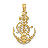 14k Yellow Gold Anchor Pendant with Ship's Wheel and Rope 5/8in