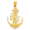 14k Yellow Gold 1in Anchor Pendant with Rope and Wheel