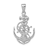 14k White Gold Anchor Pendant with Rope and Wheel 1in
