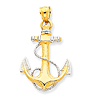 14kt Two-tone Gold 1in Fancy Anchor Pendant with Rope