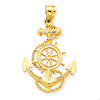 14kt Yellow Gold 1 1/4in Anchor and Wheel Pendant with Rope