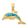 14k Yellow Gold Dolphin Pendant with Lab Created Opal 5/8in