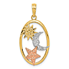 14k Yellow and Rose Gold With Rhodium Sun Moon Star Oval Frame Pendant 7/8in