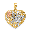 14k Tri-color Gold Heart Pendant with Butterfly 5/8in