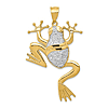 14k Yellow Gold Diamond-Cut Frog Pendant with Rhodium Accent