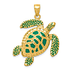 14k Yellow Gold 3-D Sea Turtle Pendant with Green Enamel 1in