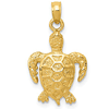 14k Yellow Gold Textured Sea Turtle Pendant 3/4in