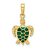 14k Yellow Gold Green Enamel Sea Turtle Pendant 5/8in