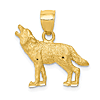 14k Yellow Gold Howling Wolf Pendant 3/4in