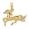 14k Yellow Gold Running Horse Pendant 5/8in