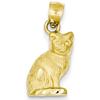14kt Yellow Gold 1/2in Diamond-cut Sitting Cat Pendant