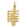 14k Yellow Gold Treble Clef Pendant with Staff Lines 3/4in