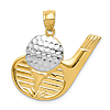 14k Yellow Gold Rhodium Golf Clubhead and Ball Pendant 3/4in